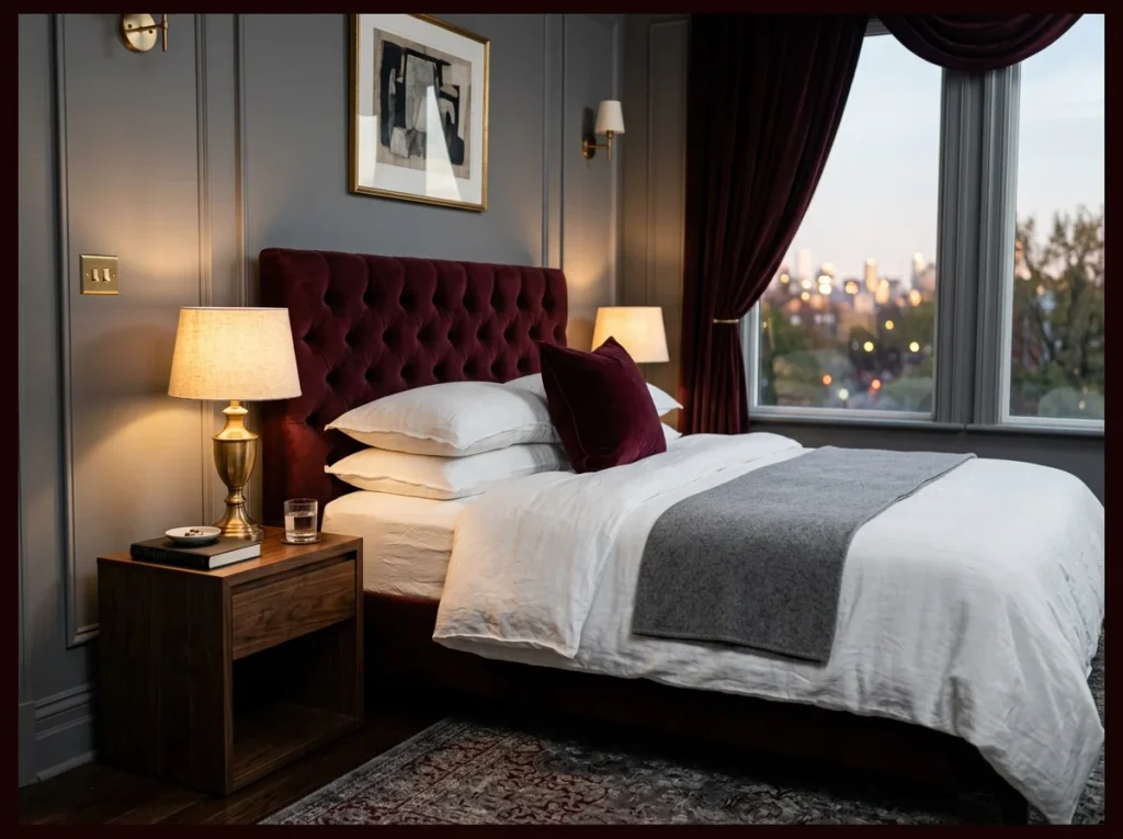 Gray with Deep Burgundy Velvet