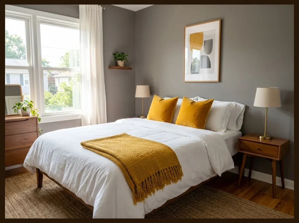 Gray and Mustard Yellow Statement Bedroom