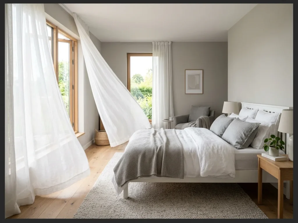 Gray with Sheer White Curtains