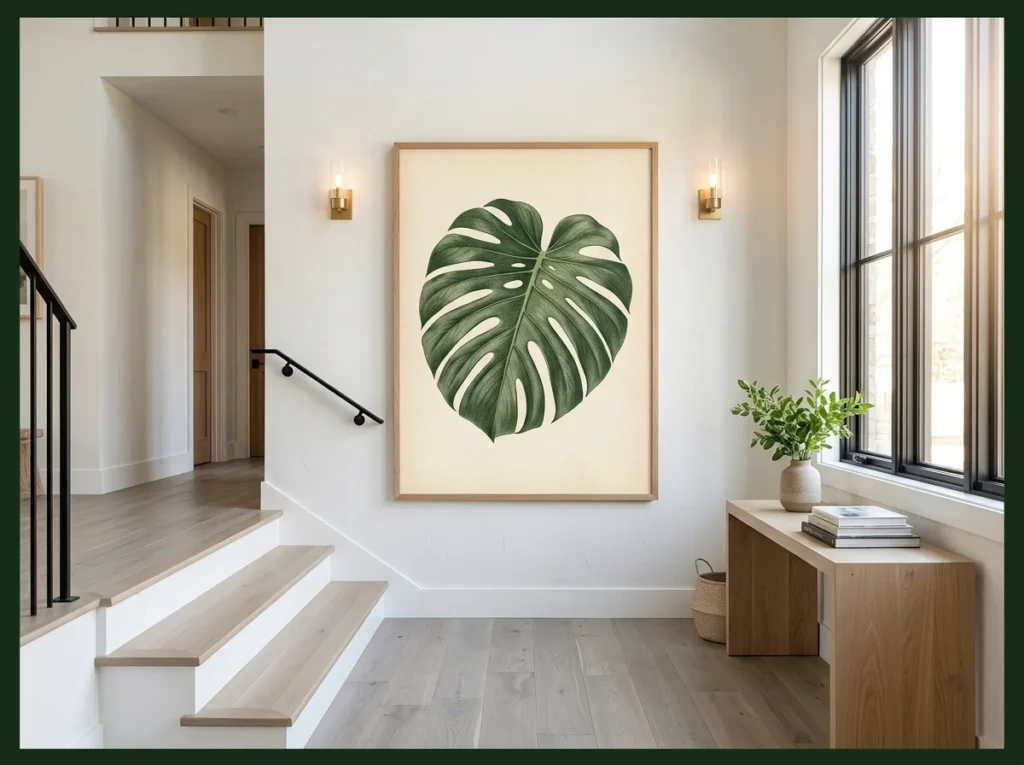 Large Botanical Art Print on a Landing Wall