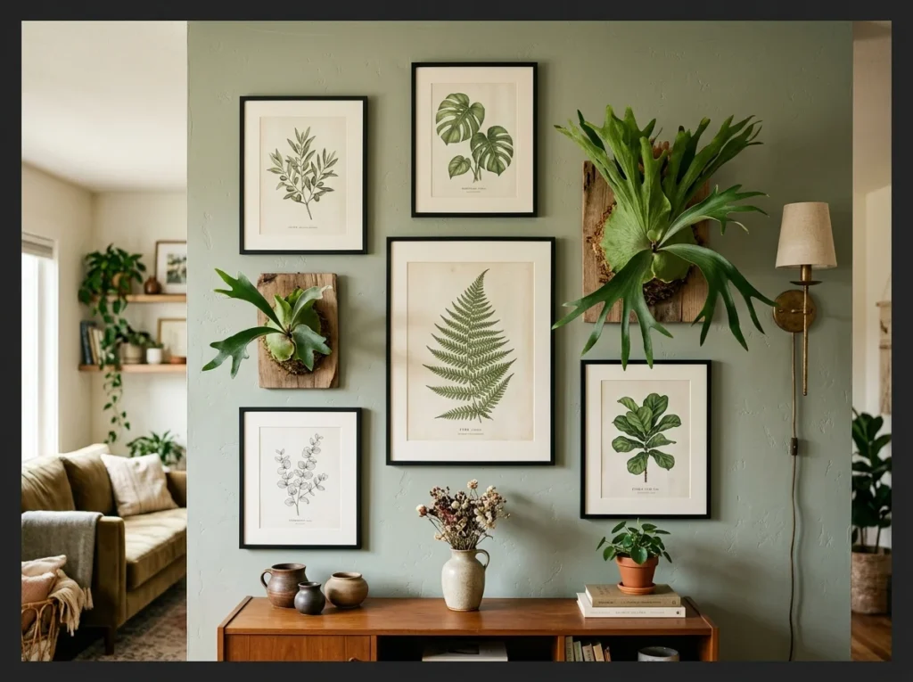 Botanical Gallery Wall with Real Plants