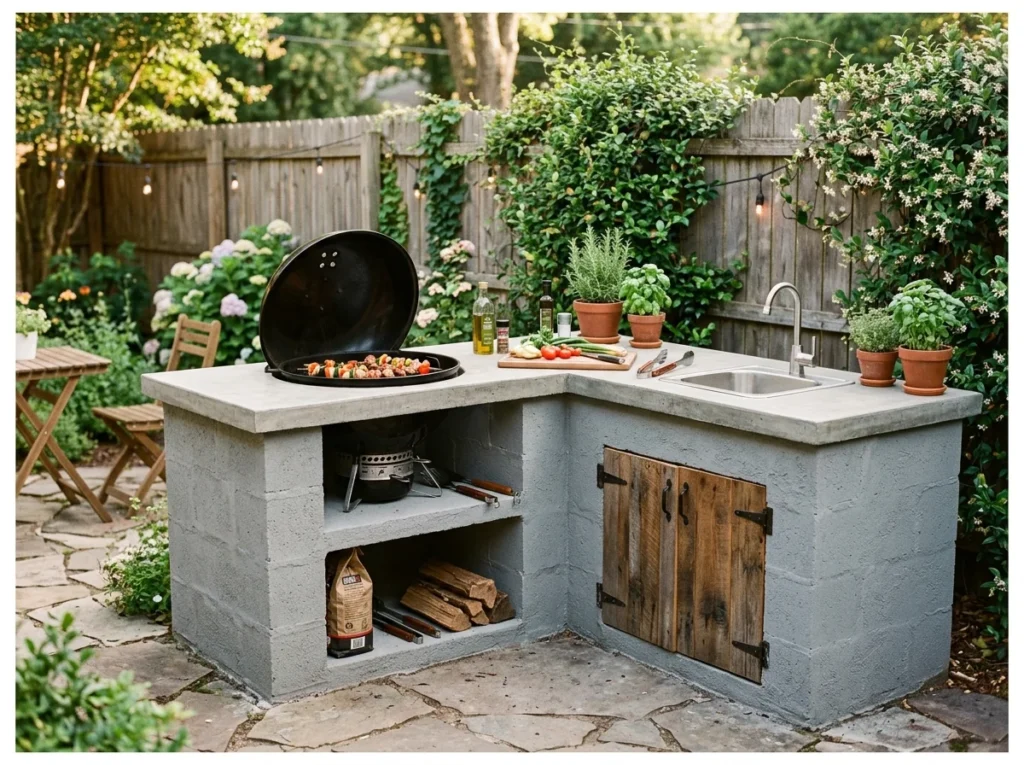 Budget Outdoor Kitchen with Concrete Blocks
