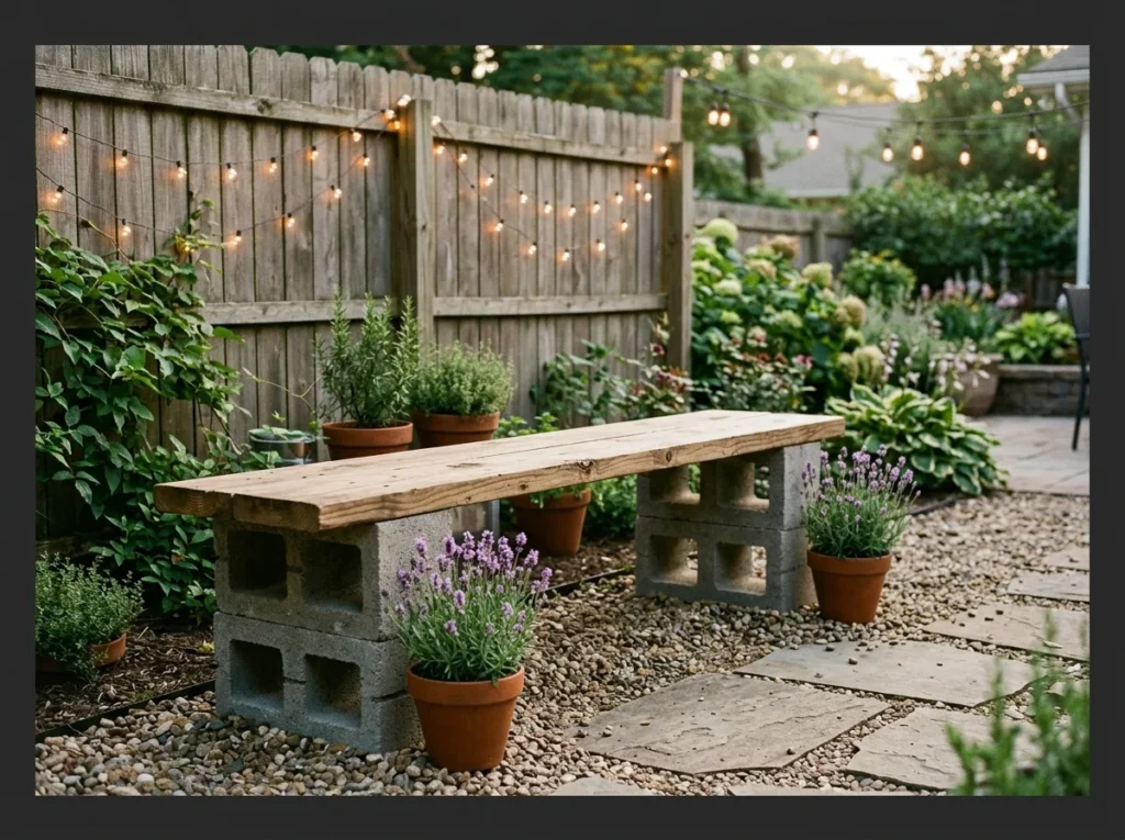 DIY Cinder Block and Wood Bench