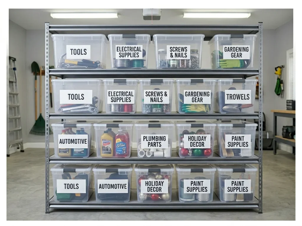 Clear Labeled Storage Bins