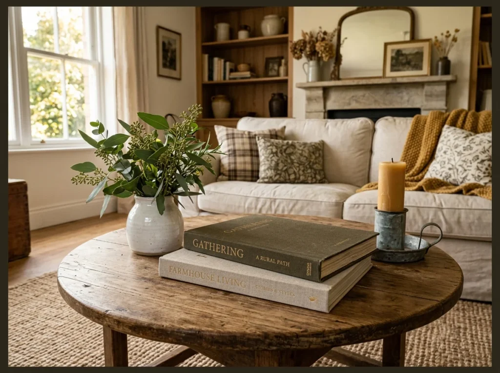 Farmhouse Style with Books and Greenery