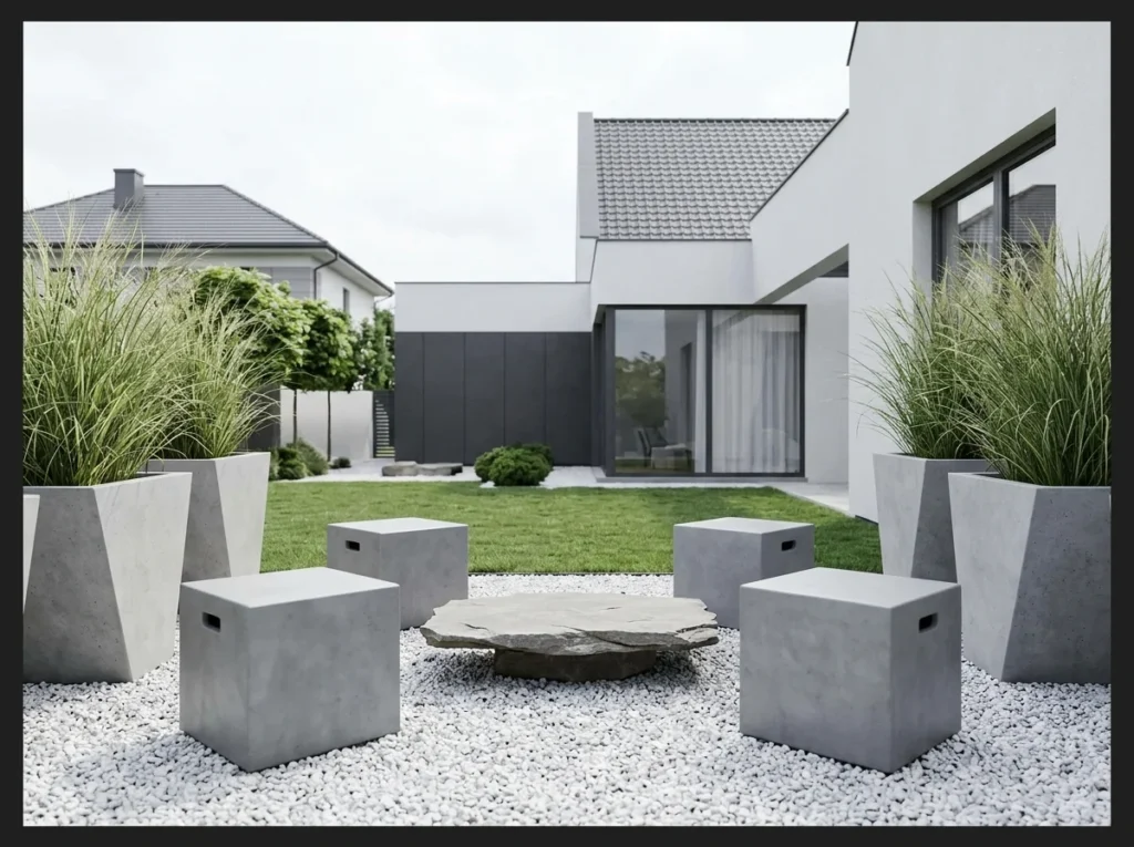 Modern Concrete Seating with Plants