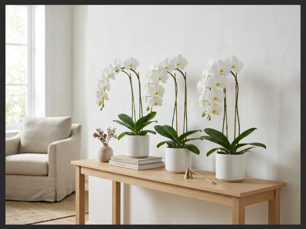 Orchid Display on a Console Table