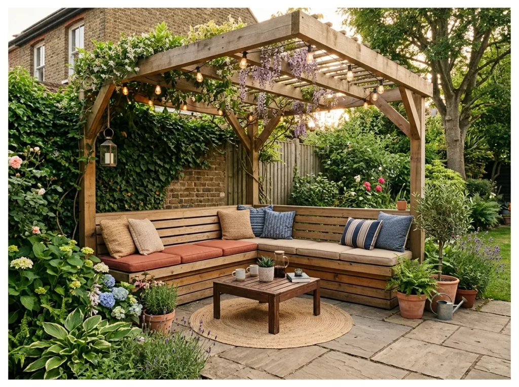 Pergola with Built-In Bench Seating