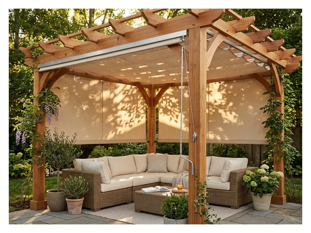 Pergola with Retractable Shade Canopy