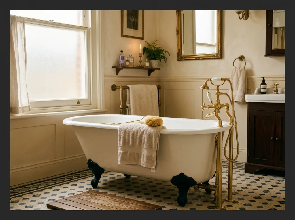 Clawfoot Tub in Cream with Vintage Fixtures