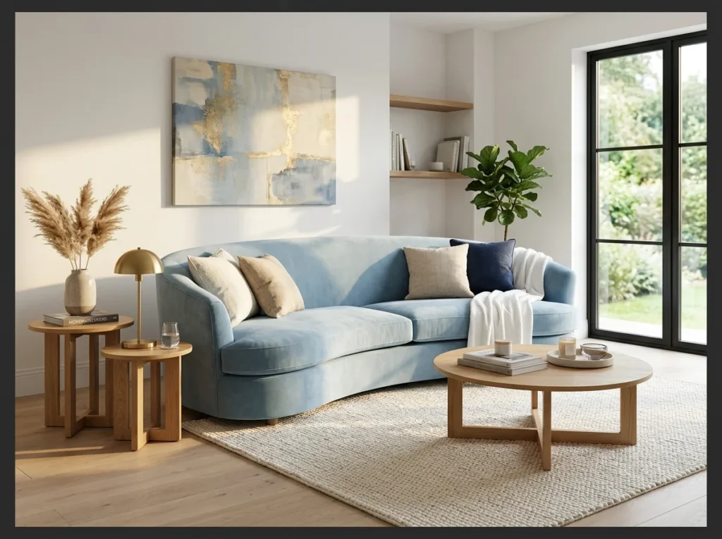 Light Blue Velvet Sofa as the Star Piece