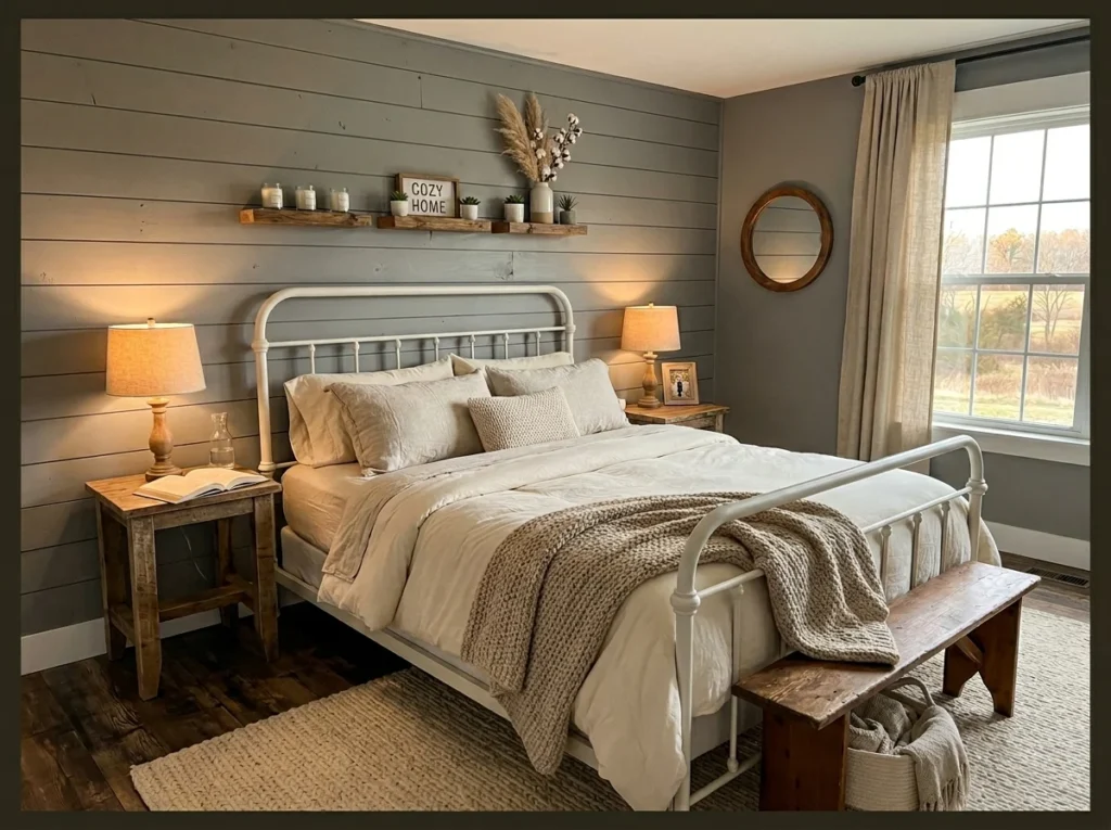 Gray and Cream Farmhouse Bedroom