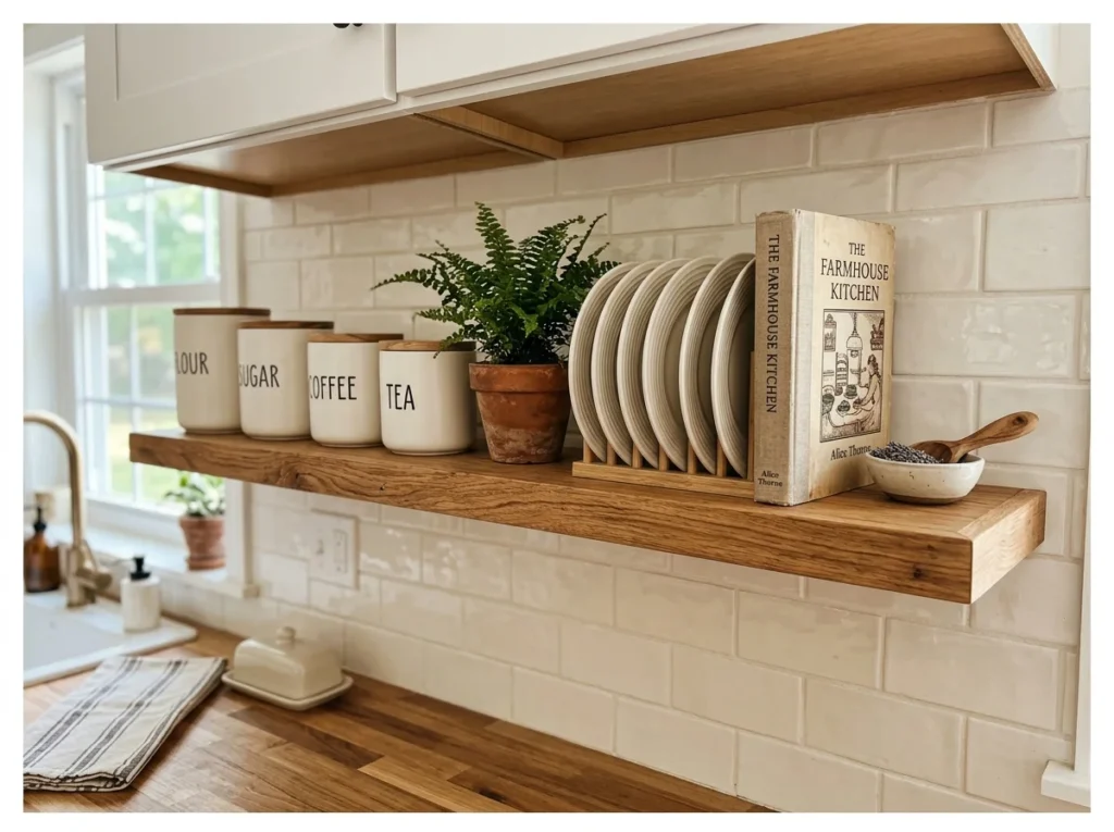 Farmhouse Kitchen Shelf Styling