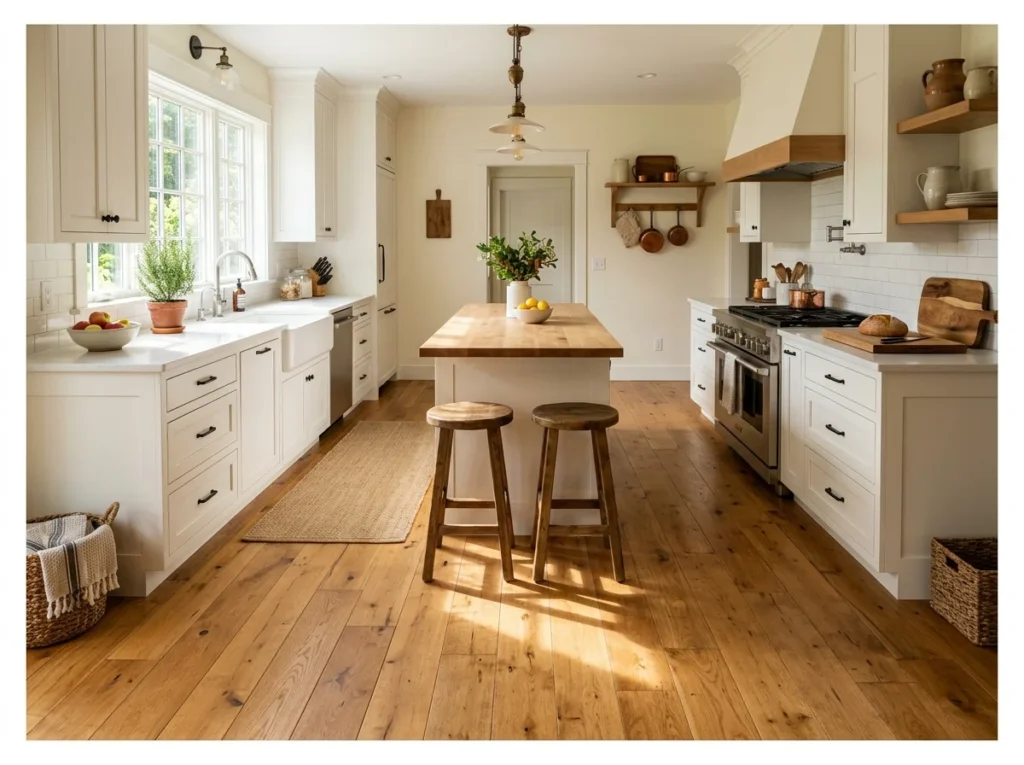 Farmhouse Kitchen with Warm Wood Floors
