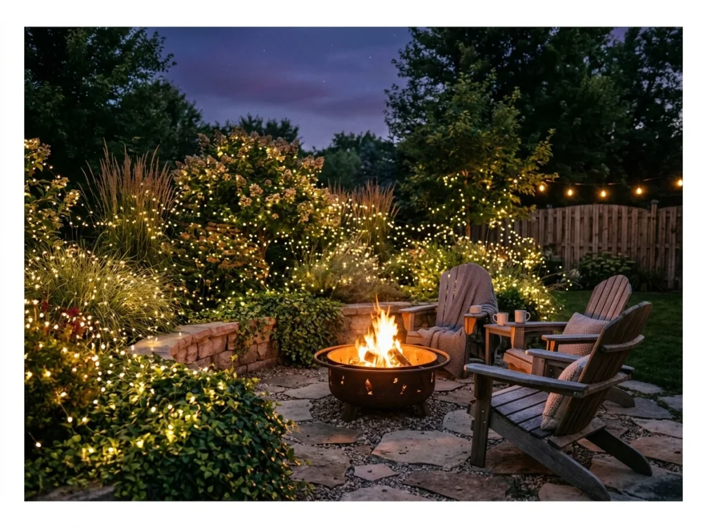 Firefly String Lights in Surrounding Plants