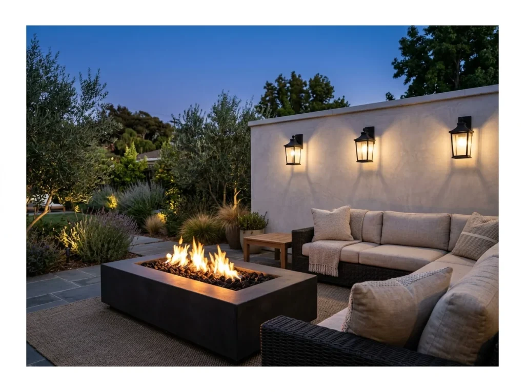 Wall-Mounted Sconces Near the Fire Pit