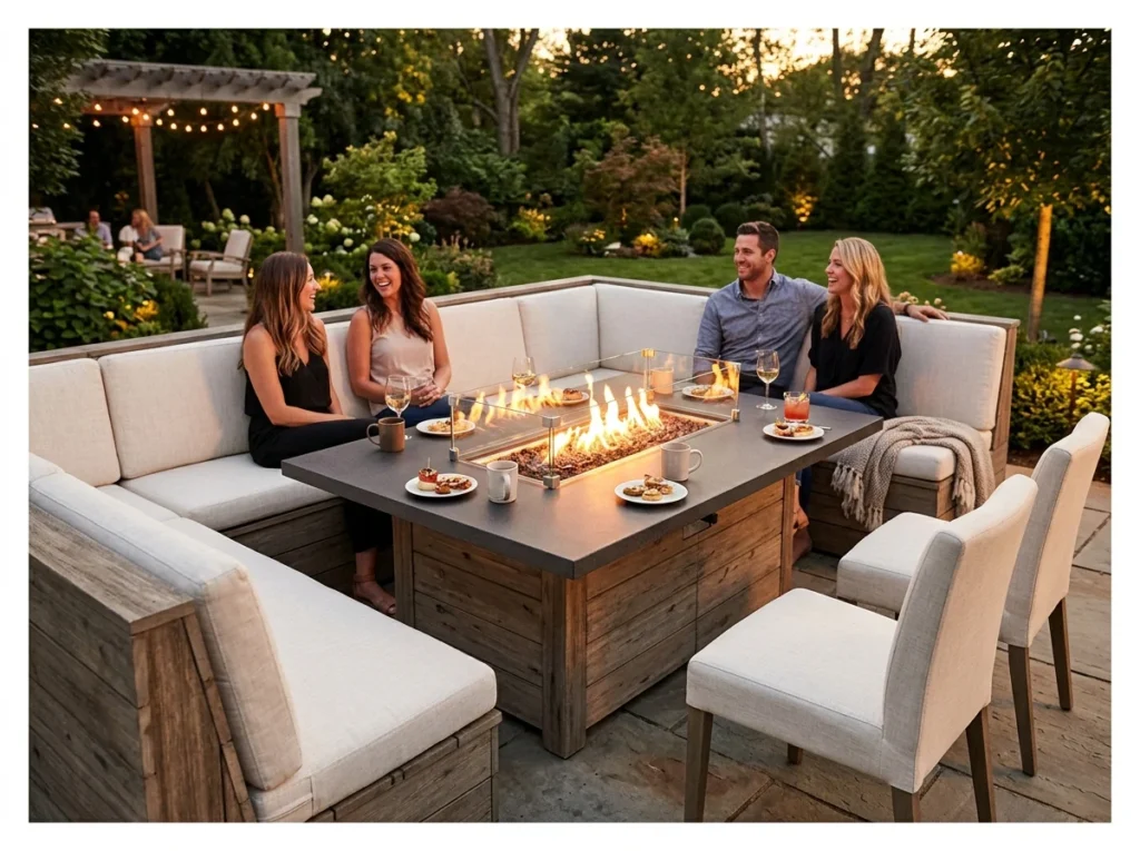 Fire Pit Table with Built-In Seating