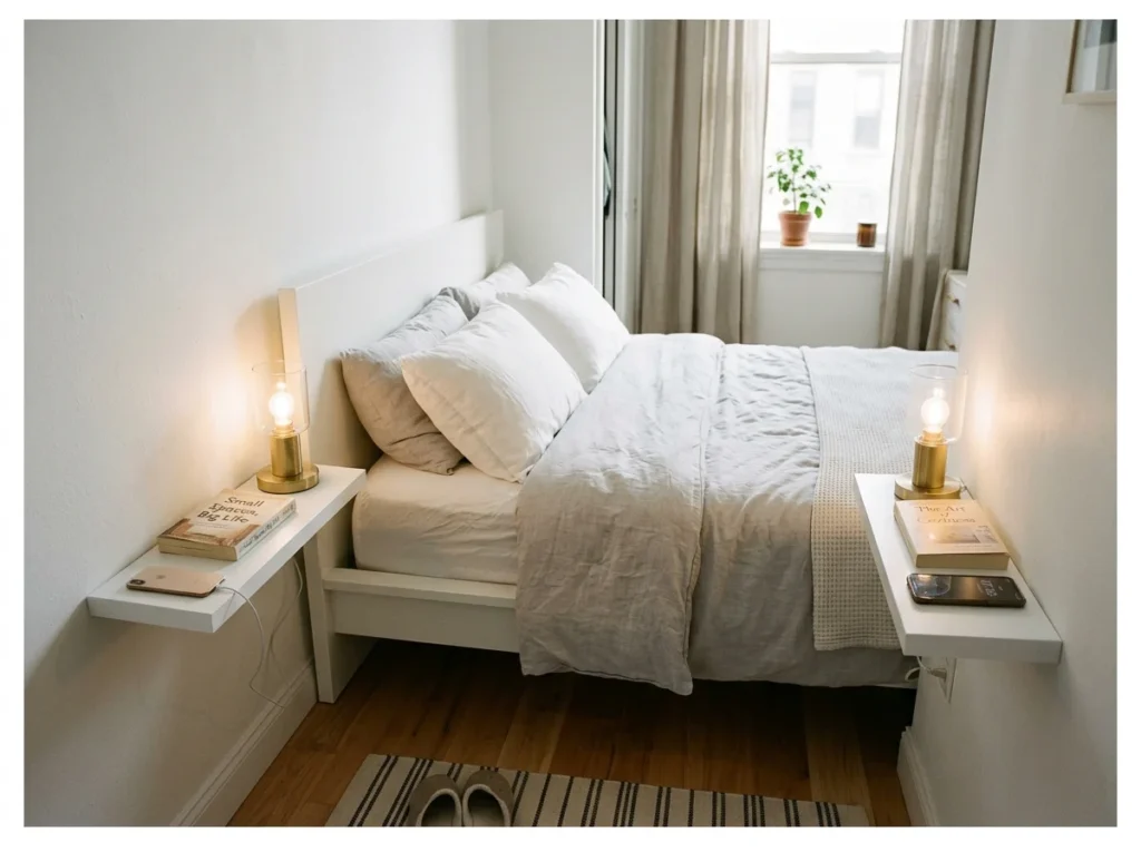 Narrow Floating Shelf as Bedside Table