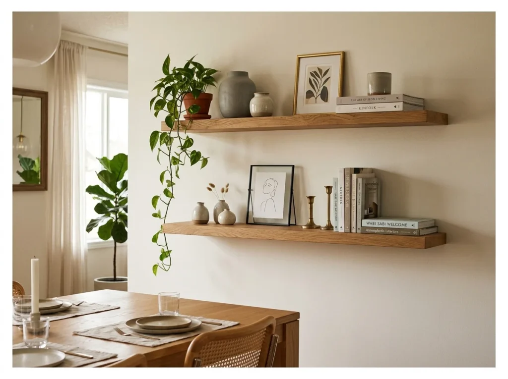 Floating Shelves with Styled Objects