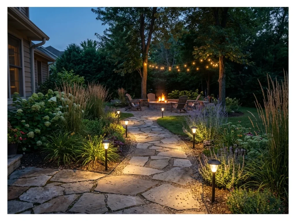 Solar Path Lights Leading to the Fire Pit