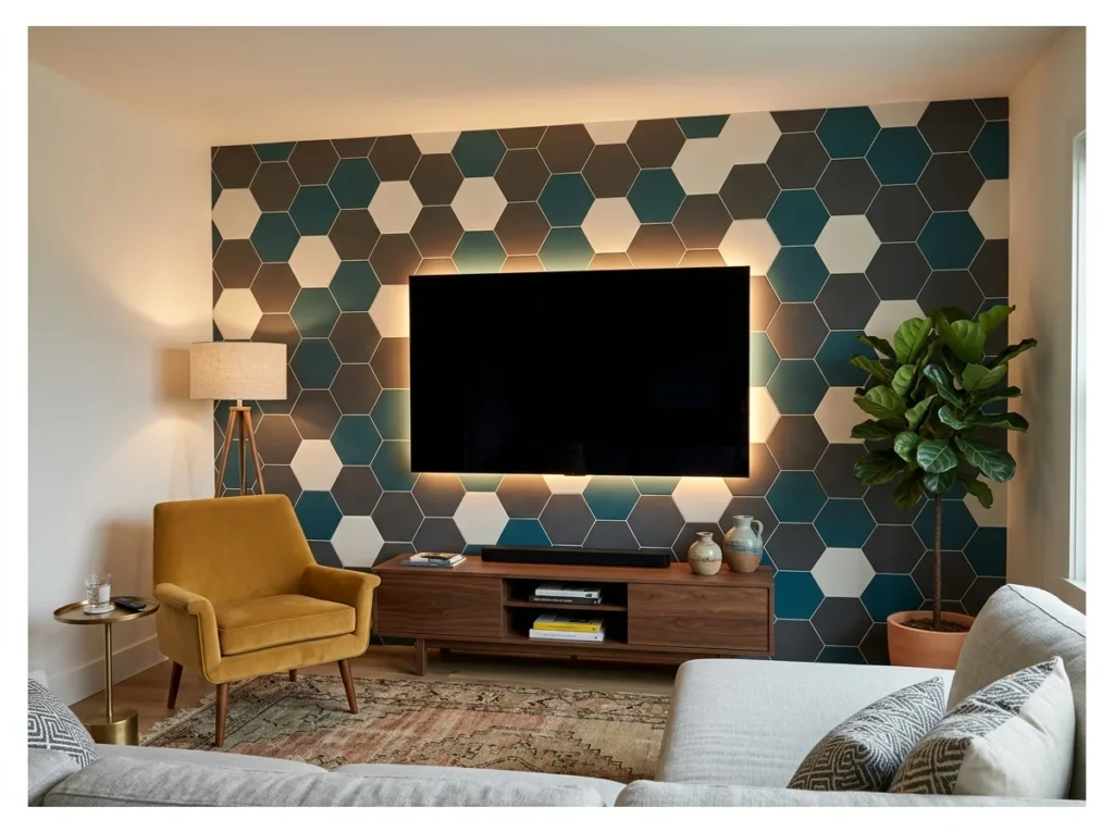 Geometric Tile TV Wall