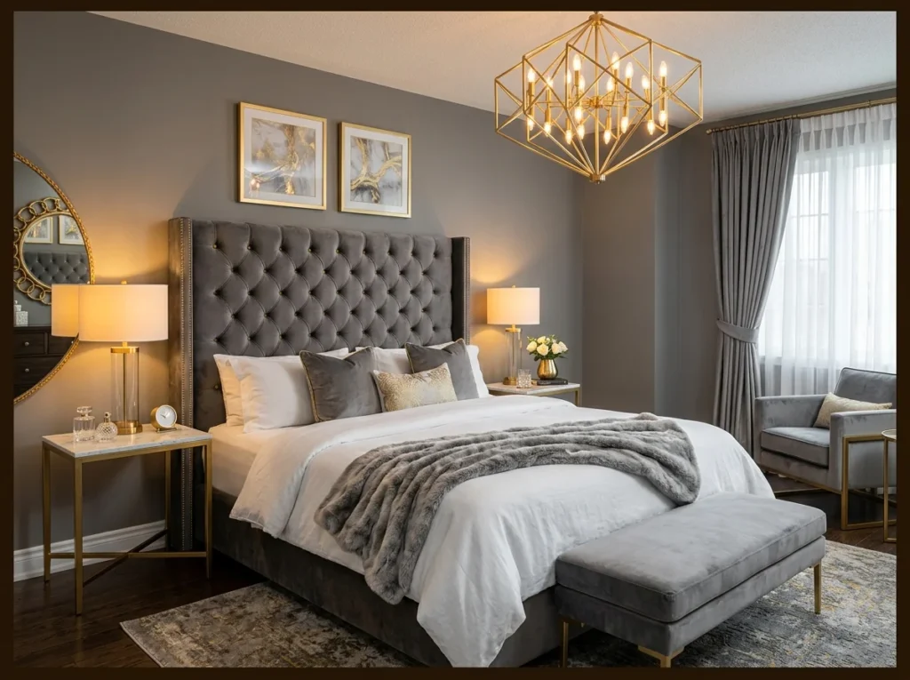 Gray and Gold Glam Bedroom