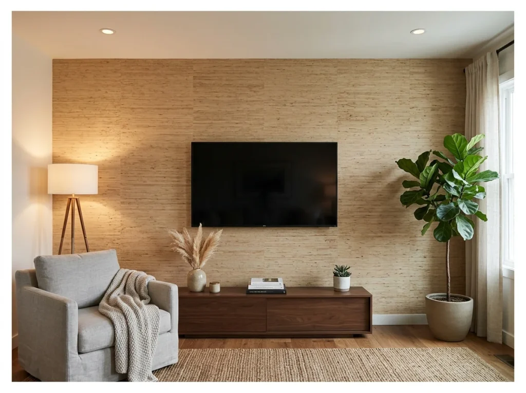 Grasscloth Textured TV Wall