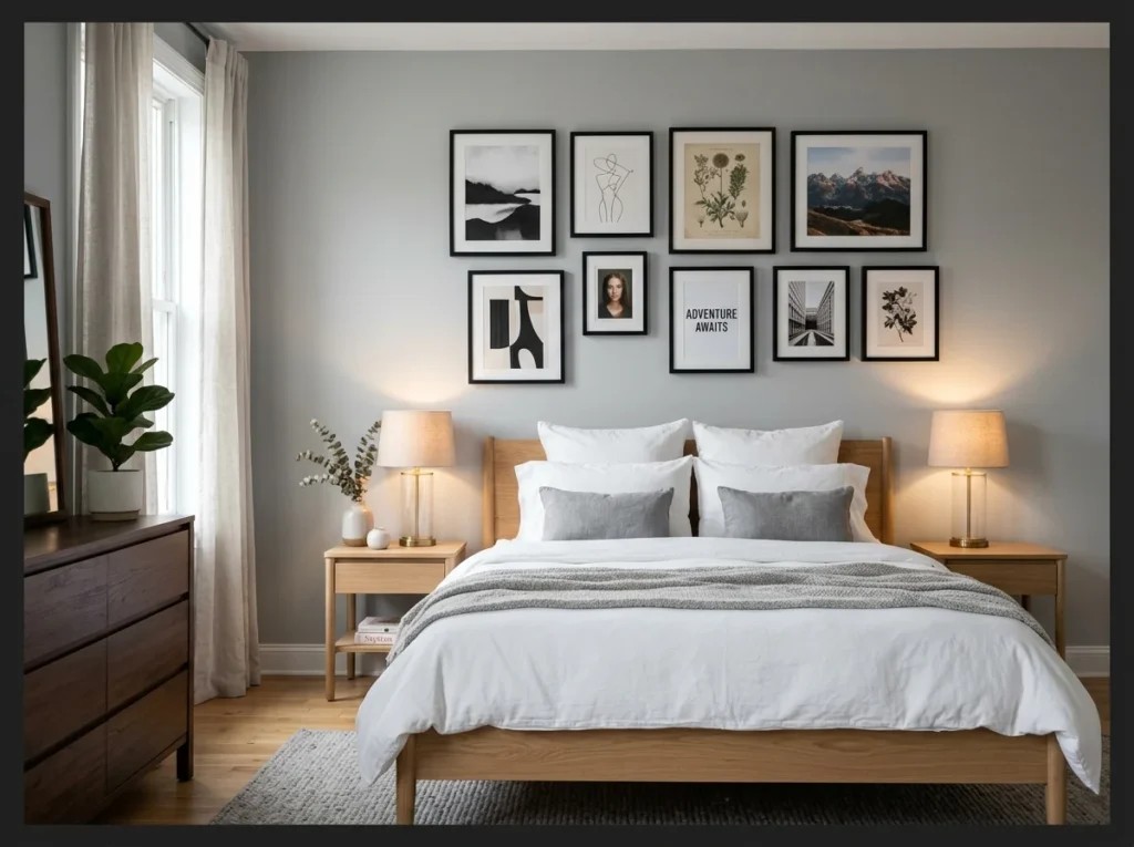 Gray Bedroom with Gallery Wall