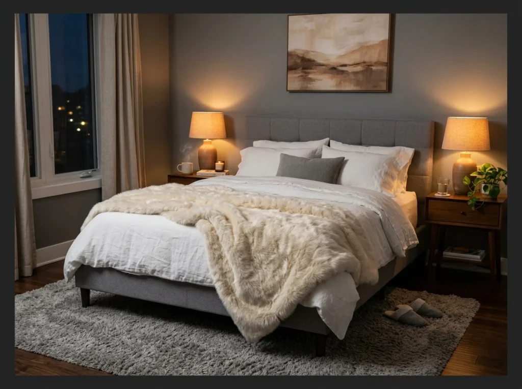 Cozy Gray with Faux Fur Throw