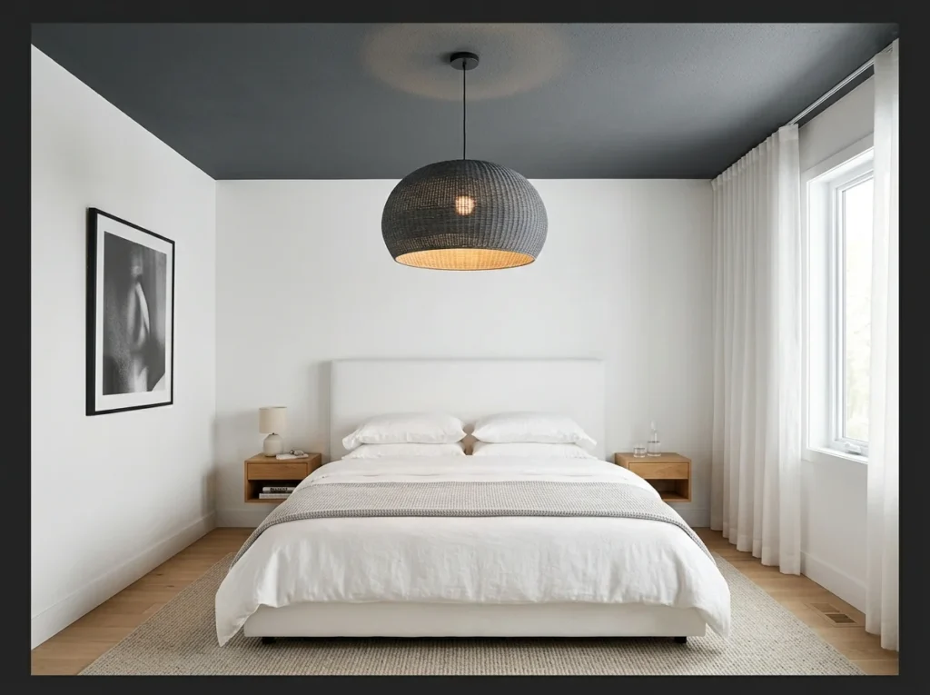 Gray Bedroom with Statement Ceiling