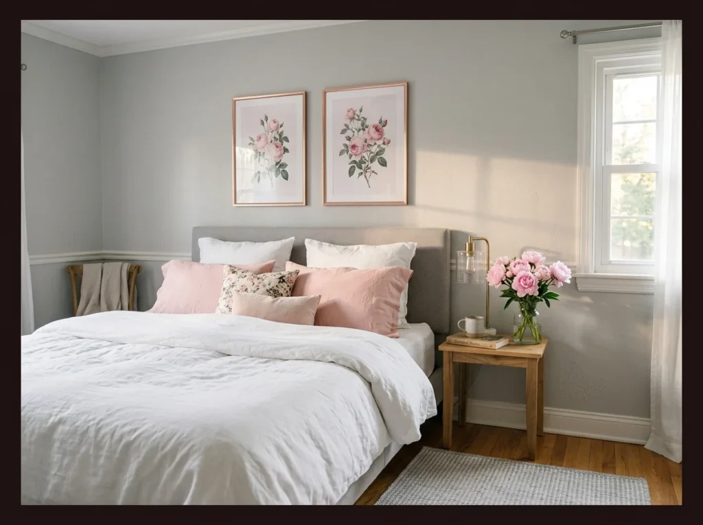 Gray with Blush and Floral Touches