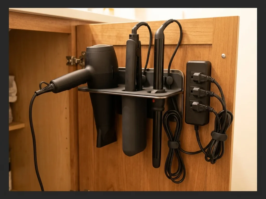 Hair Tool Holder with Power Strip