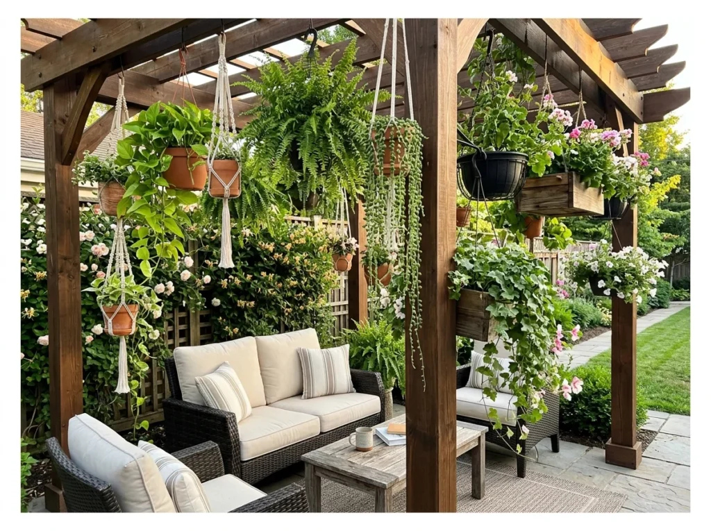 Pergola with Hanging Planters