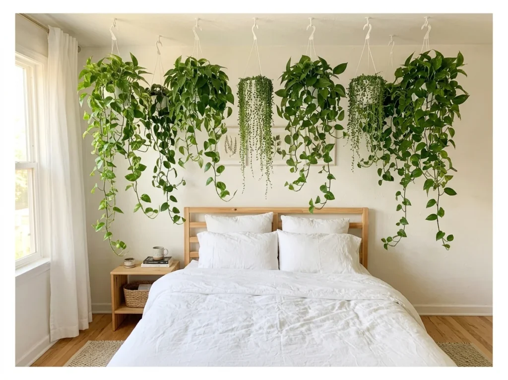 Hanging Plants Above the Bed