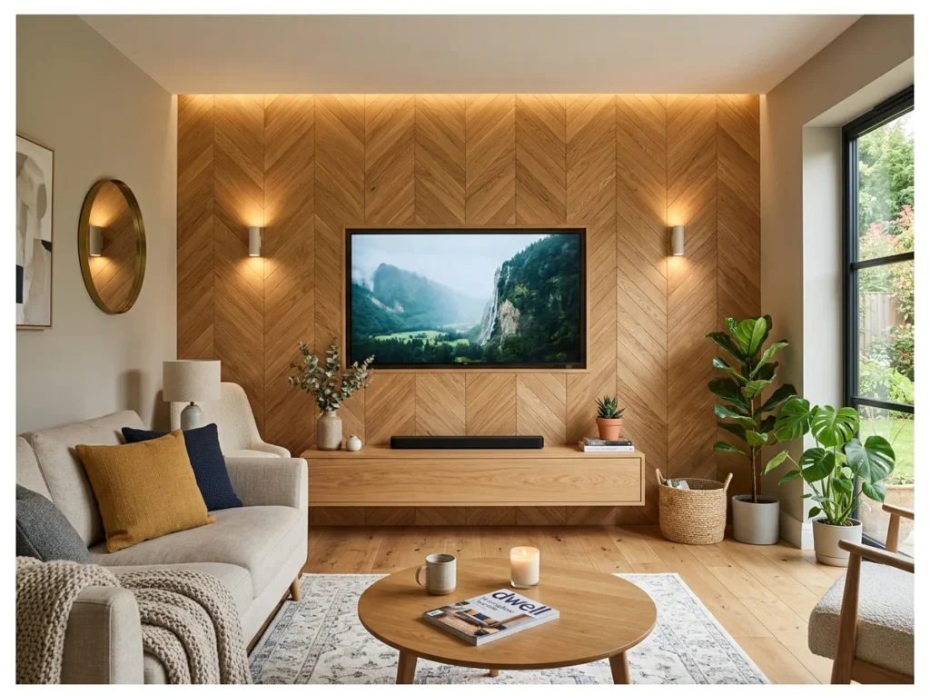 Herringbone Wood TV Wall