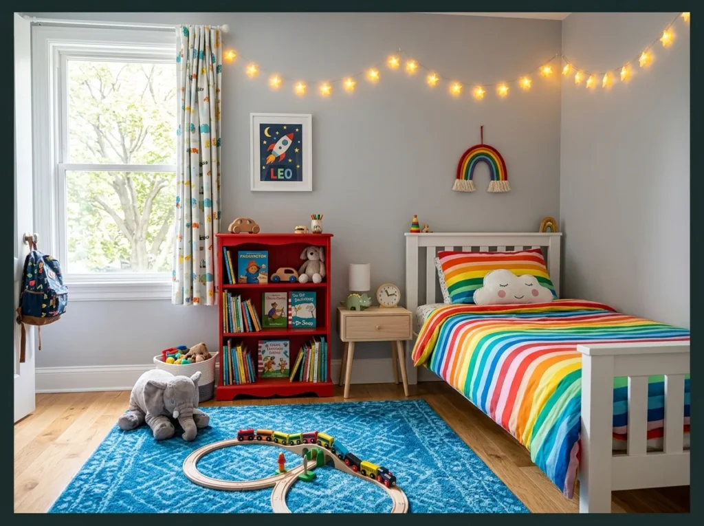 Gray Kids Bedroom with Colorful Pops