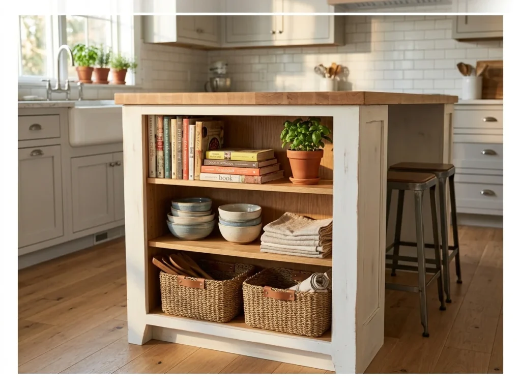 Kitchen Island with Open Shelving