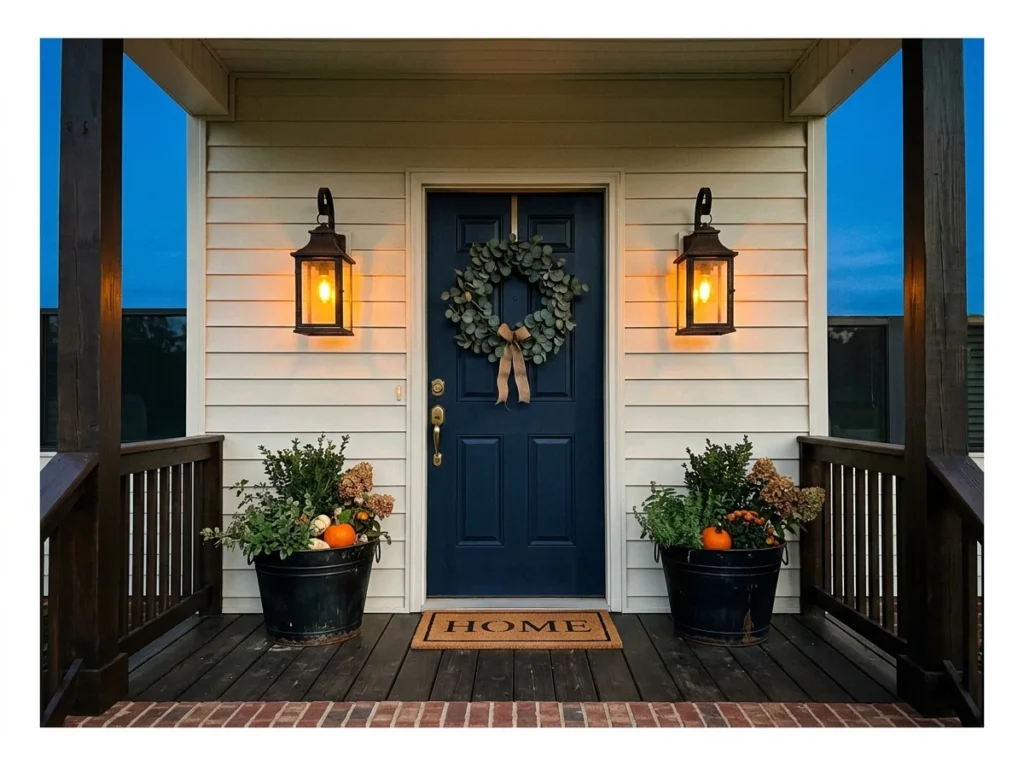 Lantern Sconces on Each Side of the Door