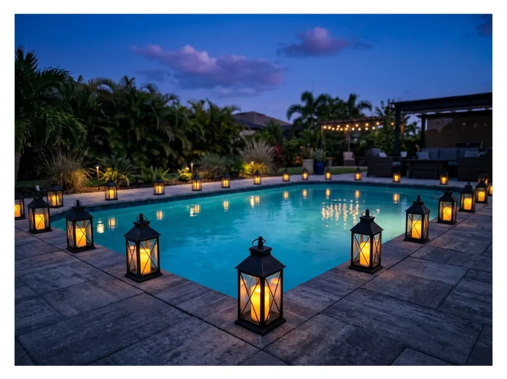 Lanterns Around the Pool Perimeter