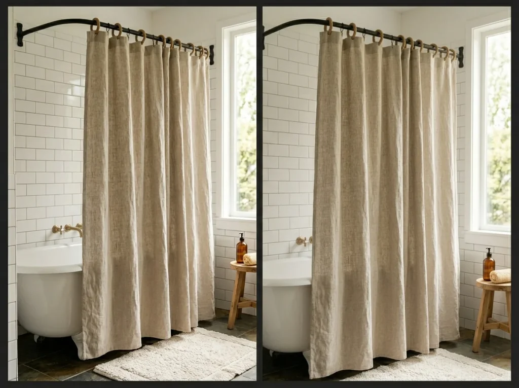 Linen Shower Curtain with Wood Rings