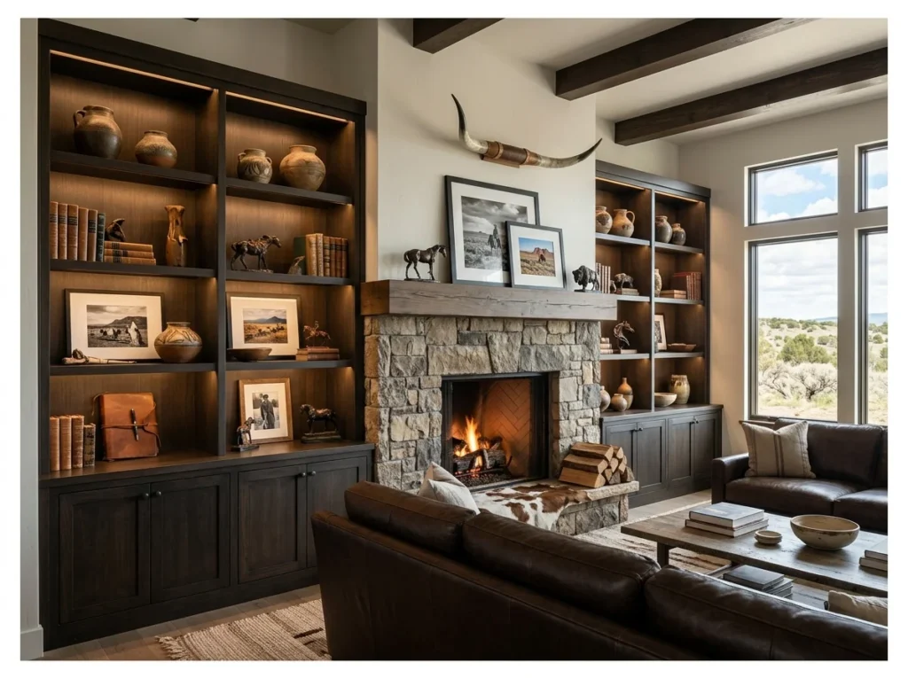 Built-In Bookcases with Western Artifacts