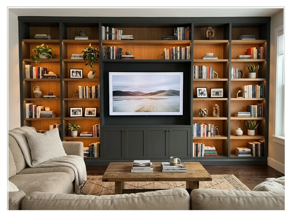 TV Wall with Built-In Bookcases