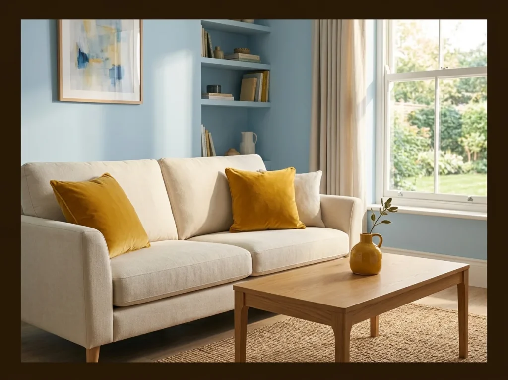 Light Blue with Mustard Yellow Pops