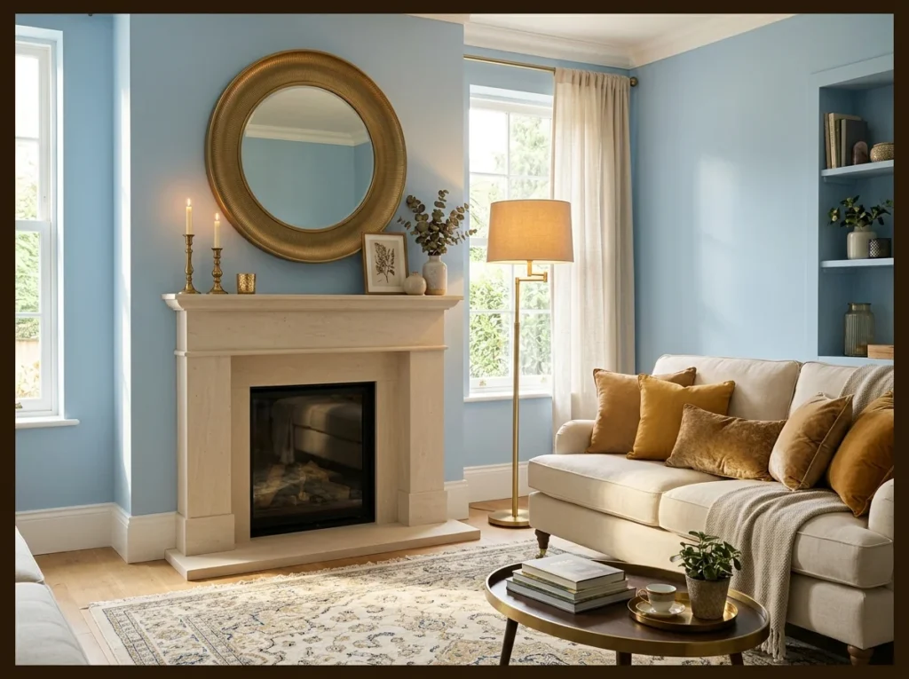 Light Blue with Brass and Gold Details