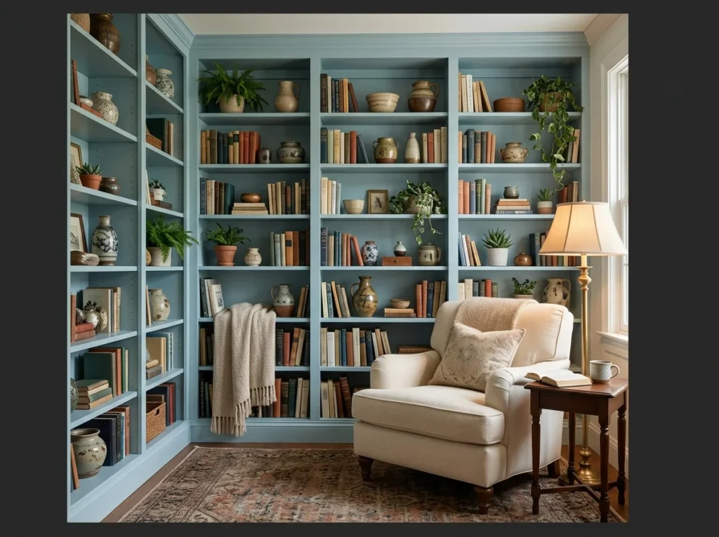 Light Blue Built-In Shelves