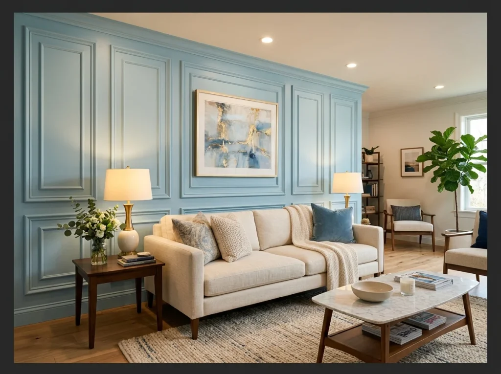 Light Blue Paneled Accent Wall