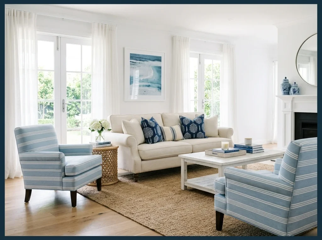 Light Blue and White Striped Accents