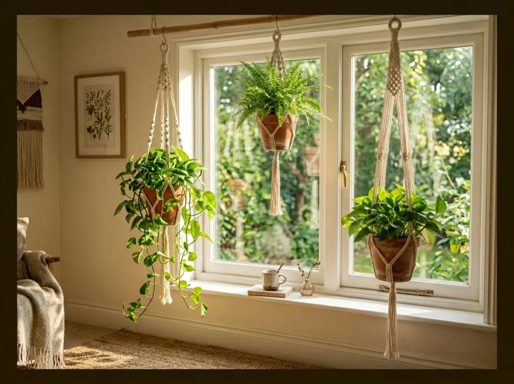 Macrame Plant Hangers by the Window