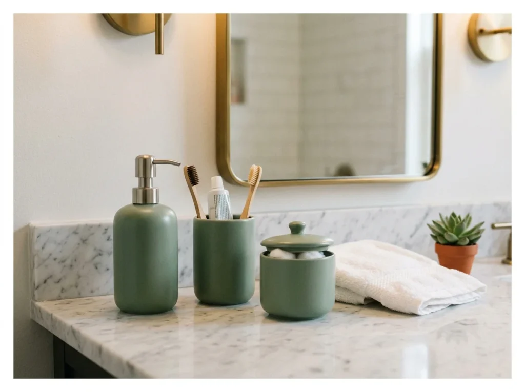 Bathroom Counter with Matching Ceramics