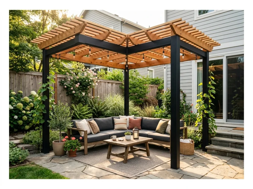 Mixed Material Corner Pergola